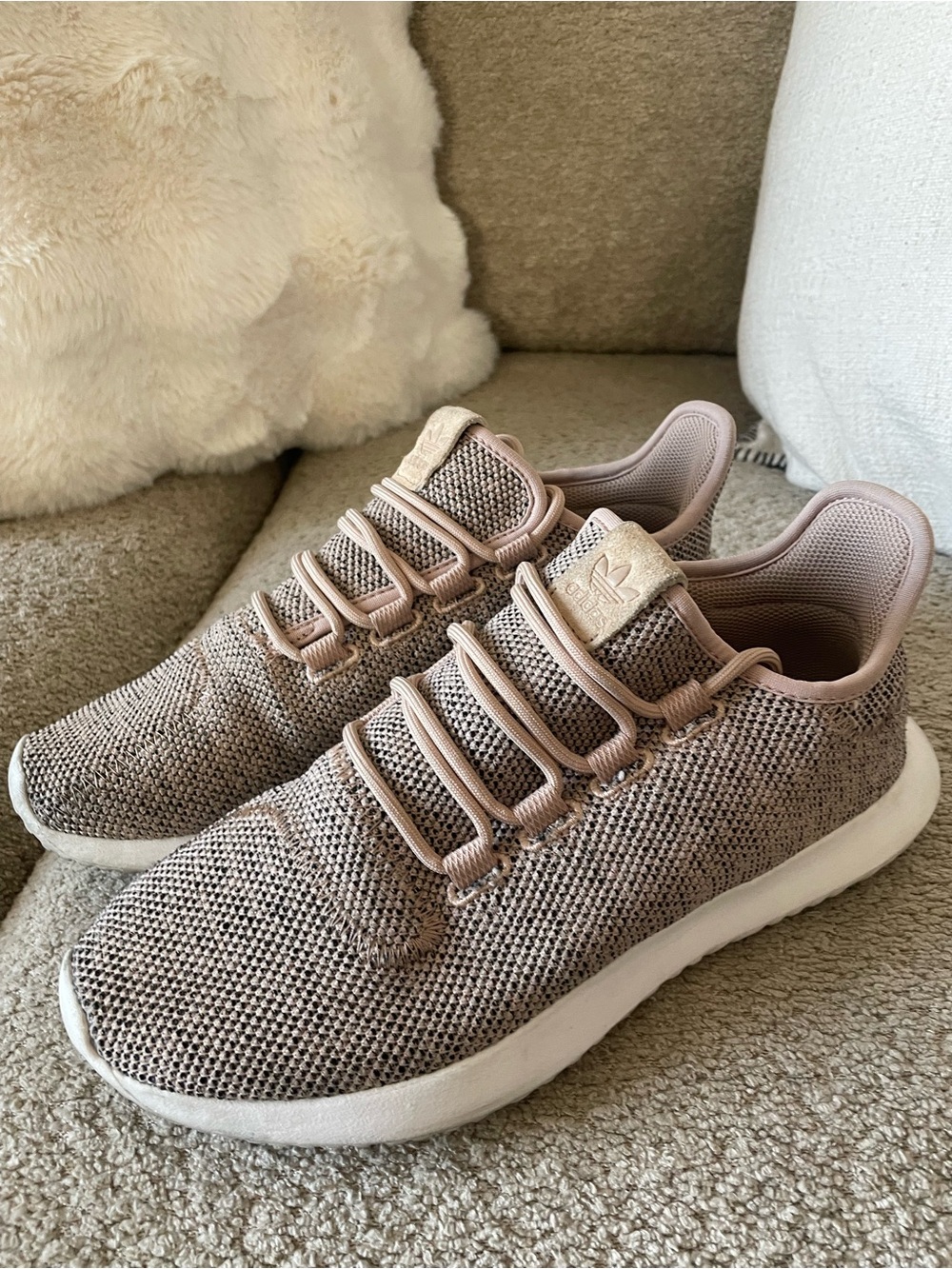 adidas Knit Slip-On Sneakers in Light Pink Beige sz 8